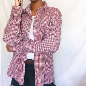 RED BLUE WHITE PLAID BUTTON DOWN FLANNEL